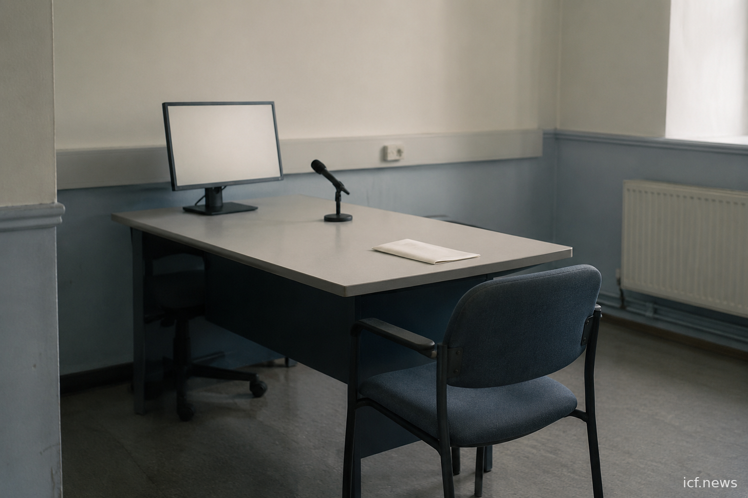 Écran de consultation vide dans une pièce silencieuse, sans personne identifiable