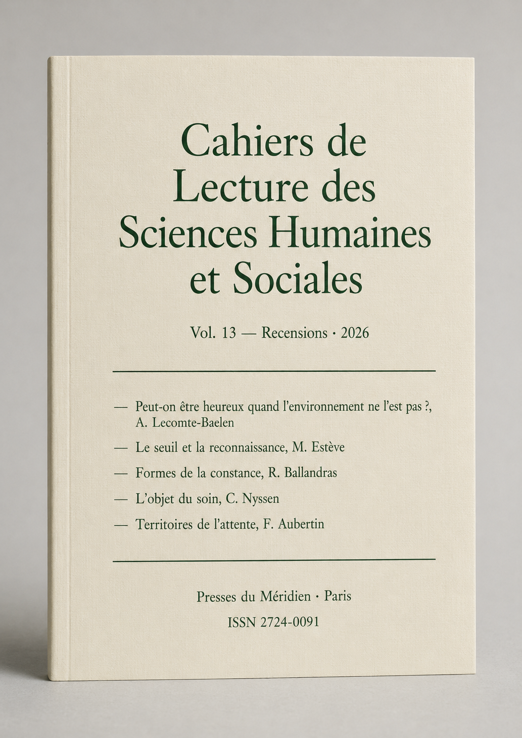Couverture des Cahiers de Lecture des SHS, Vol. 13