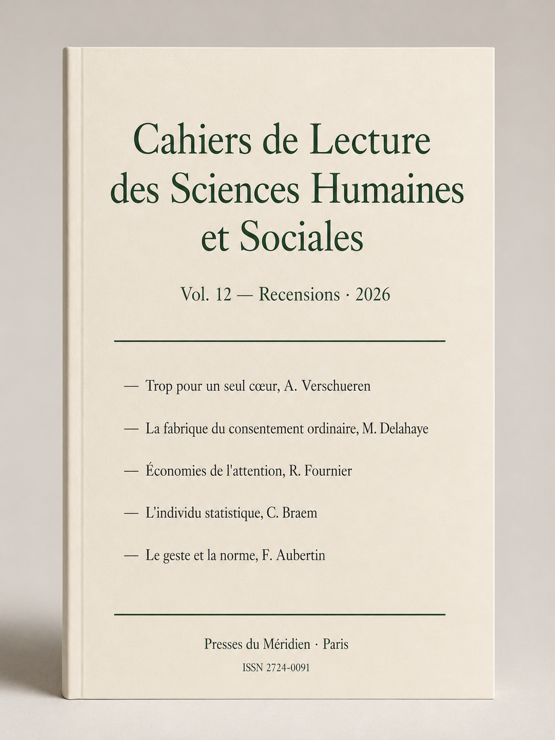Couverture des Cahiers de Lecture des Sciences Humaines et Sociales
