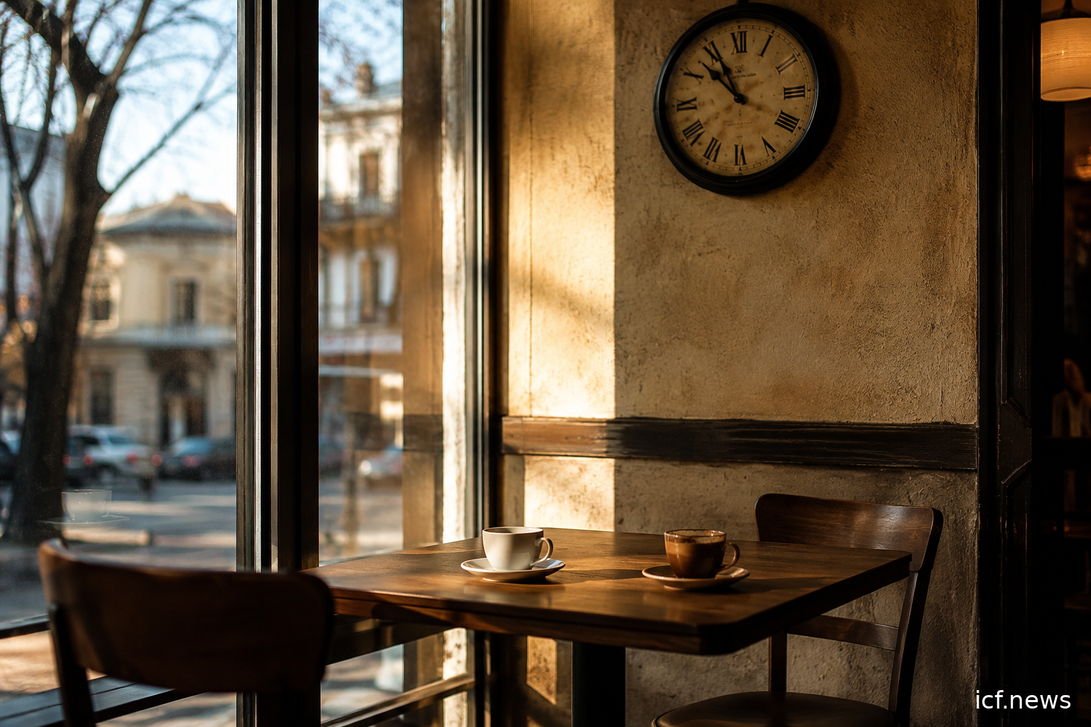 Le café de l'Institut, plus tard dans l'après-midi : deux tasses, la lumière a changé