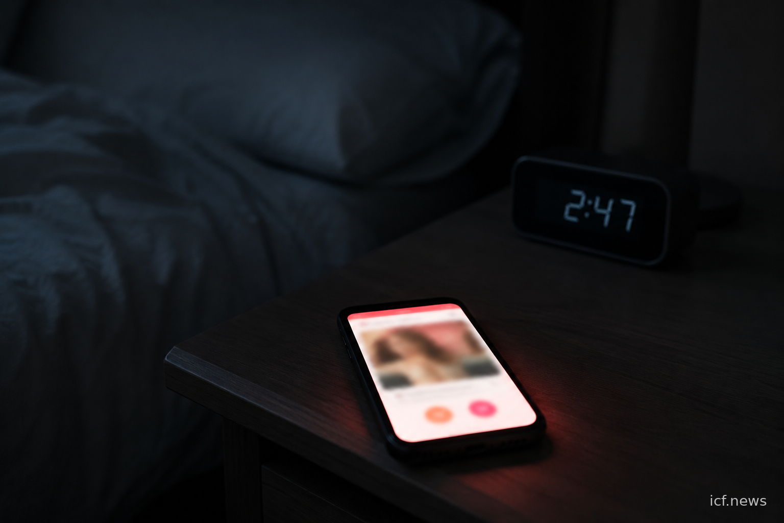Smartphone sur table de chevet, interface de cartes floutée