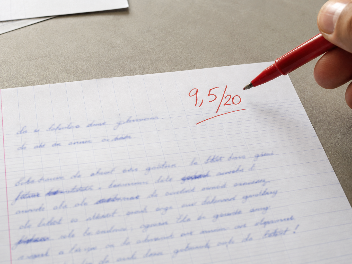 Copie annotée avec la note 9,5/20 en rouge