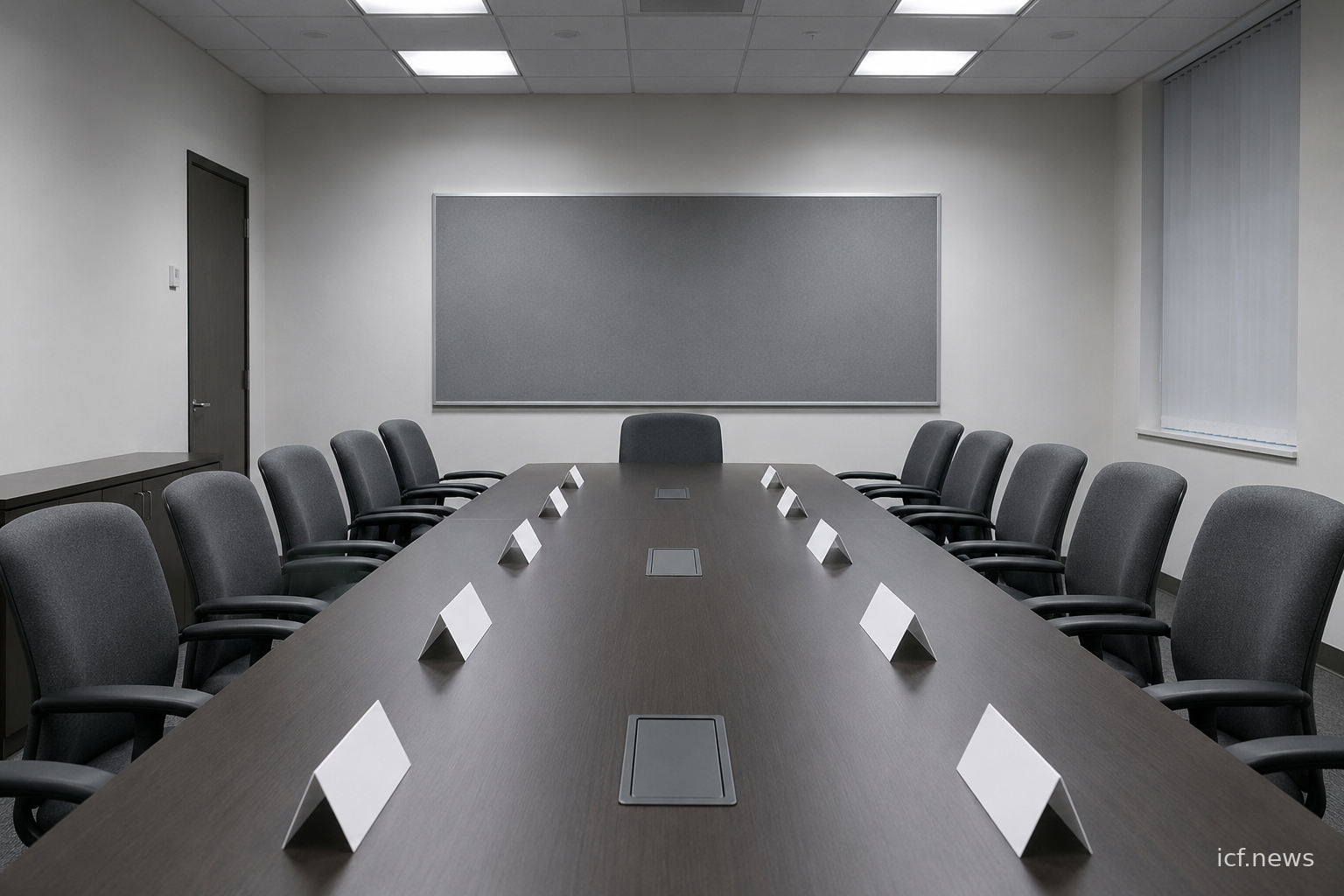 Salle de commission vide, longue table